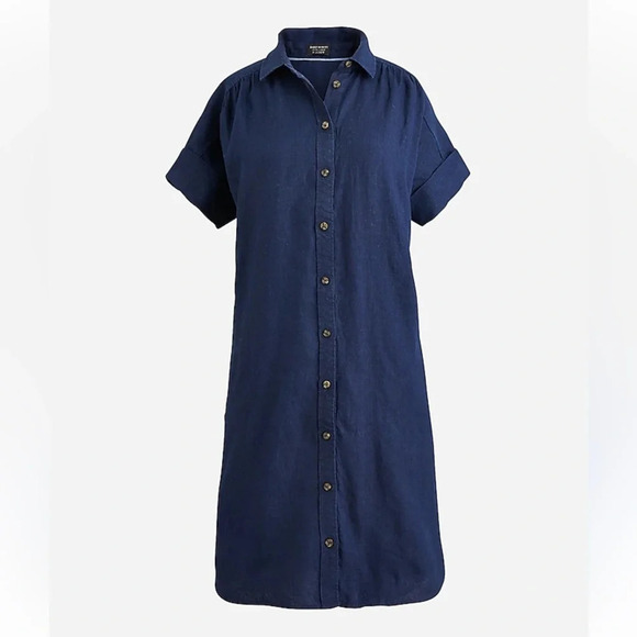 J. Crew Dresses & Skirts - J. Crew Baird McNutt Relaxed Linen Shirt Dress Navy Blue Petite Large Beach